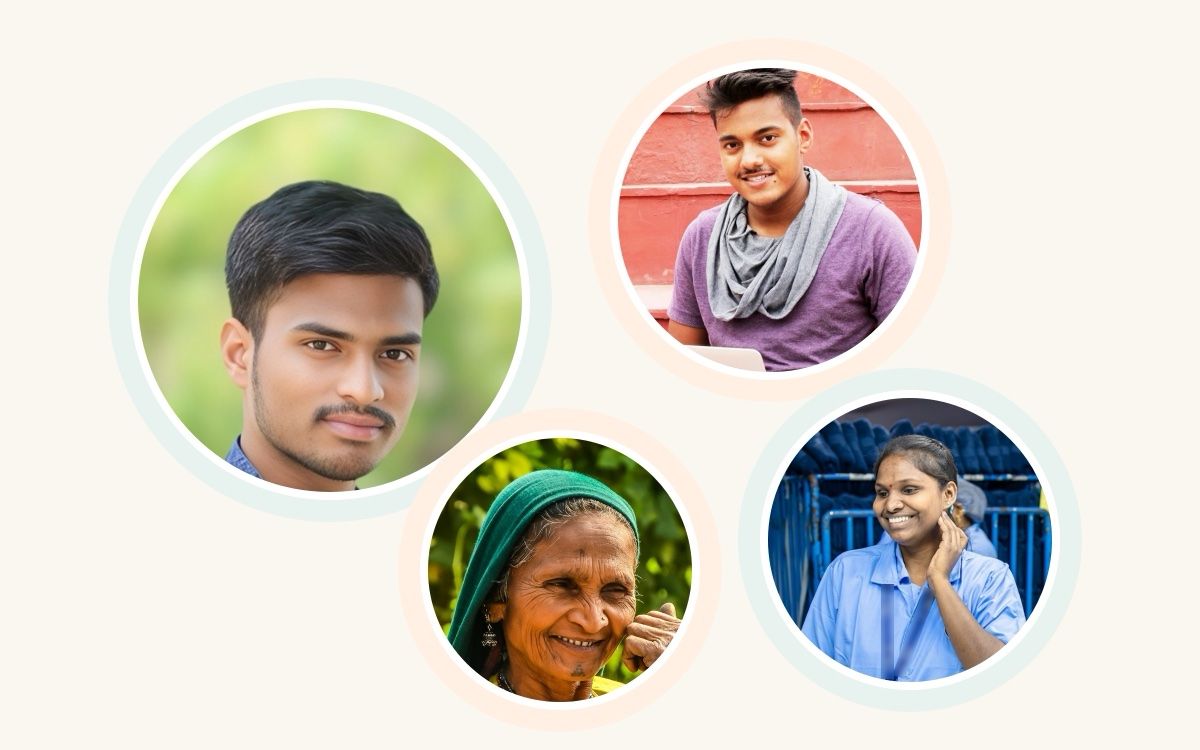 Portraits of four people of different ages and backgrounds